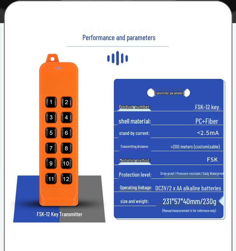 868MHz FSK 12-Channel Wireless Controller with 220V AC 10A Relay Contactor