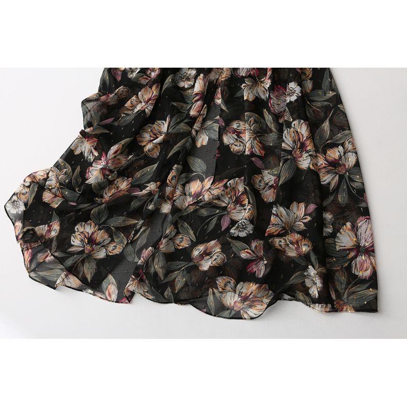 Foreign Trade Original Order Elegant Elegance French Retro Flocked Printed Waist Slim Looking Chiffon Dress Sleeveless Dress