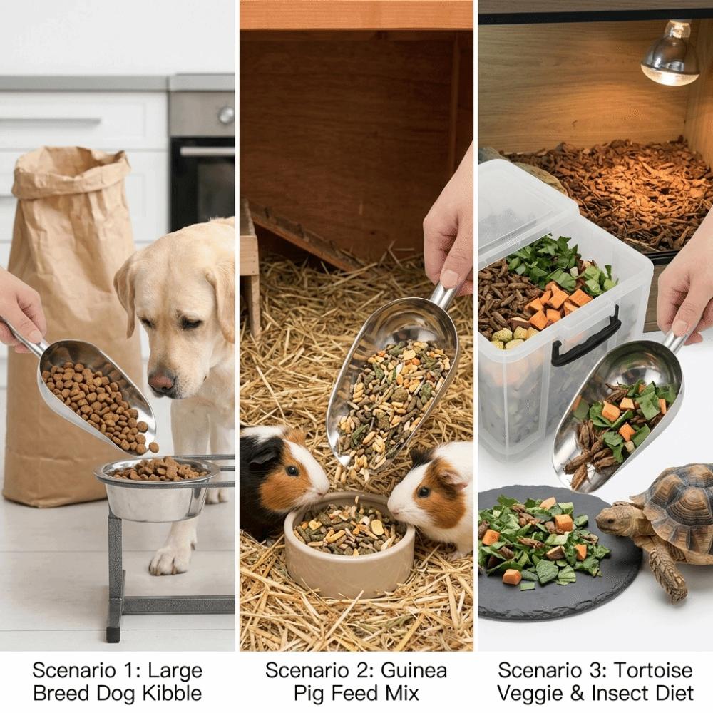 Stainless Steel Pet Food Scoop Food Grade Smooth Edge Cat Food Scoop Polished Surface Durable Dog Food Scoop Pet Food Storage