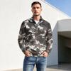 Men's Print Zip Pullover with Stand Collar, Casual Wrinkle- Top for Fall Winter Outdoor Sports