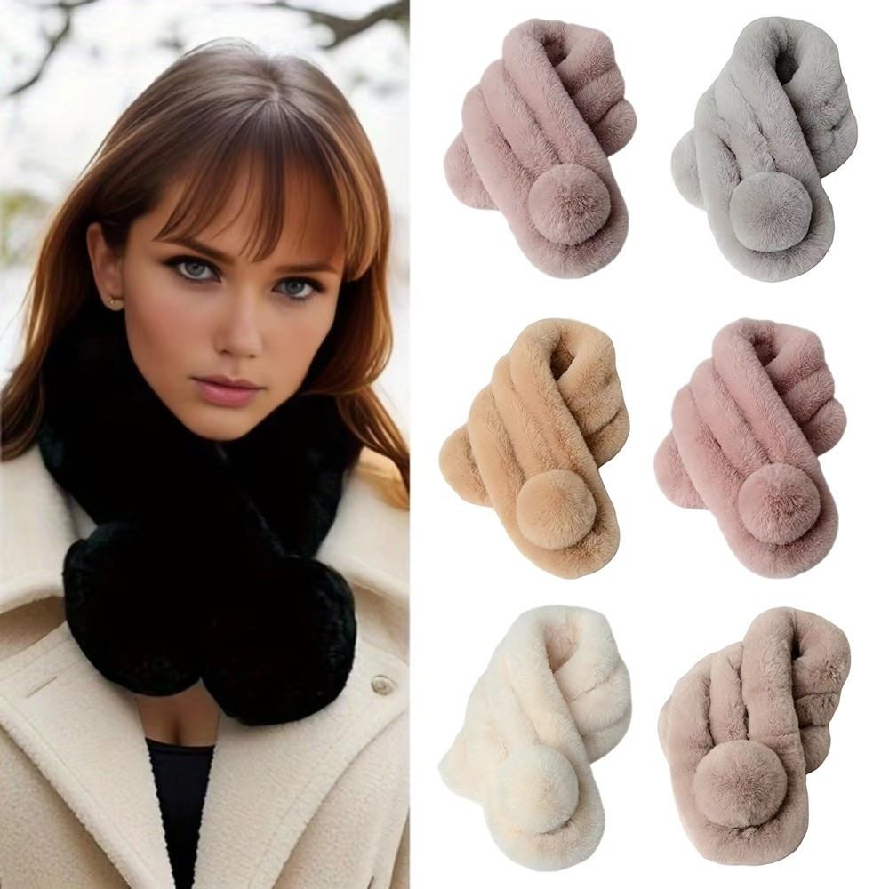 Faux Rabbit Fur Plush Neck Scarf Thicken Double-sided Neck Cover Cute Cross Scarf  Winter