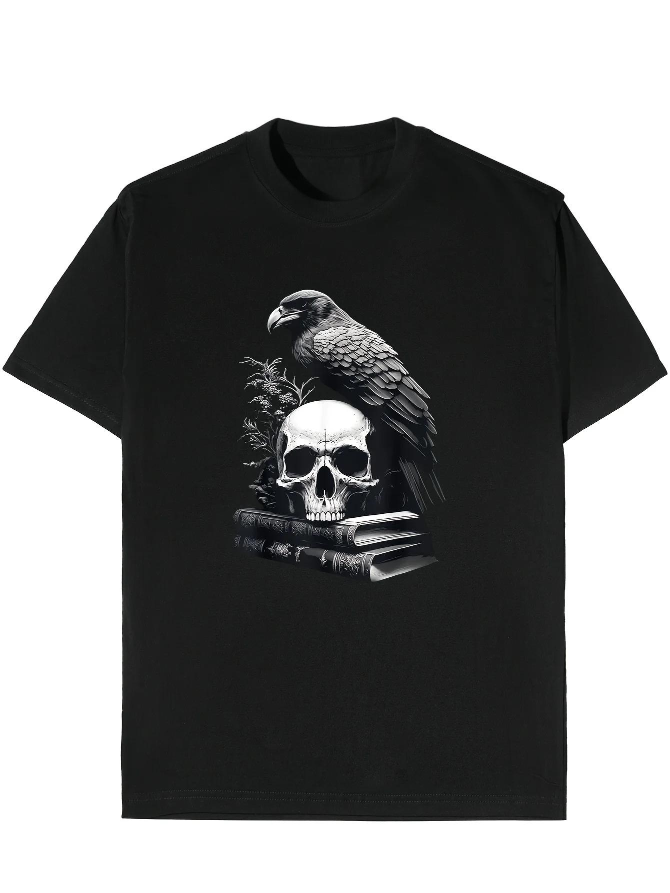 

Women s Skull and Crow Print T-shirt, Regular Fit, Crew Neck, Short Sleeves, Breathable and Soft Fabric,suitable for All Seas... S разноцветный