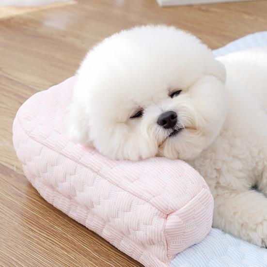 Dog Cooling Mat Ice Silk Cooling Pet Mat Bed Breathable Summer Pet Sleeping Pad with Neck Support Pillow for Small Dogs Cats