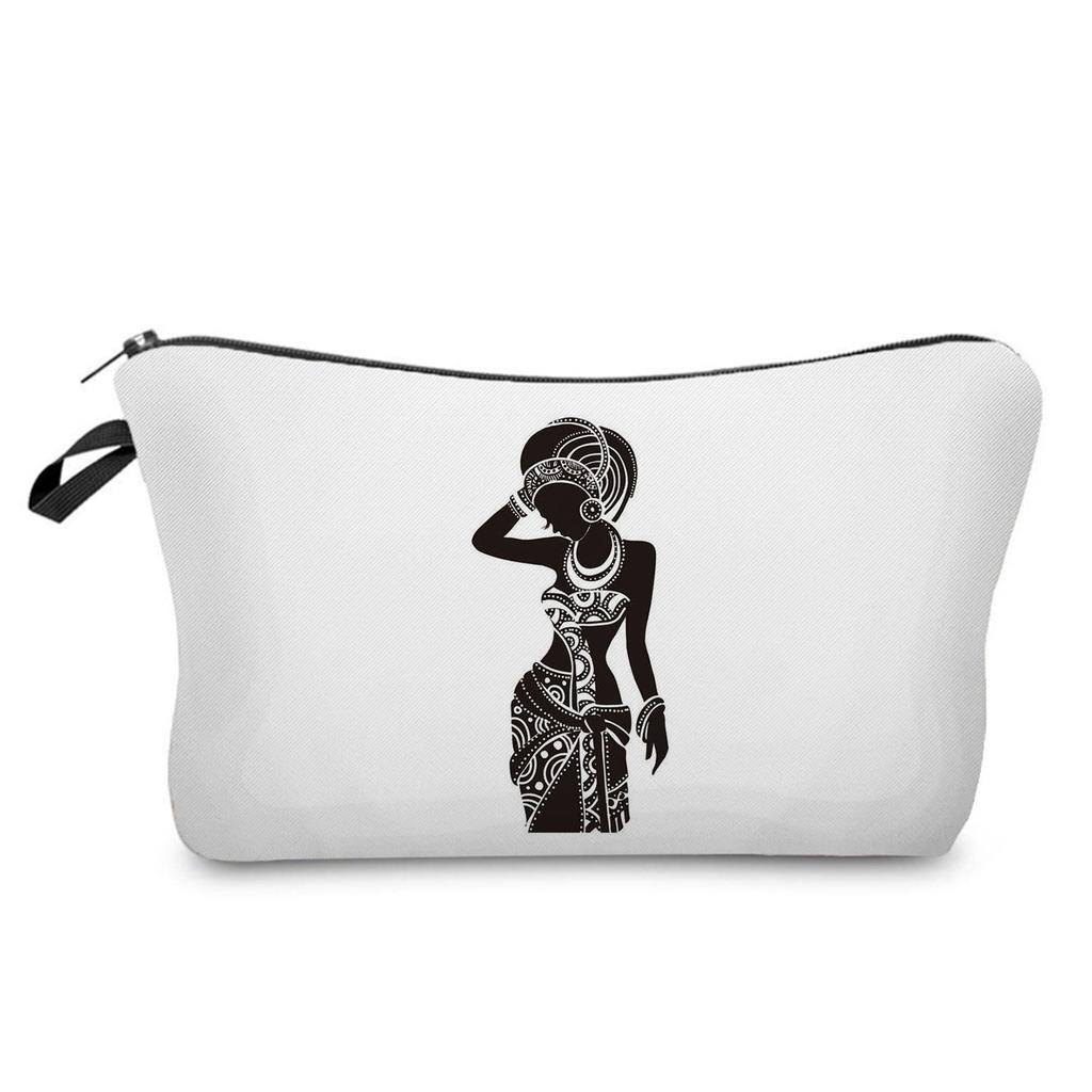 Women Black Girl Print Cosmetic Bag Toiletries Organize Travel Storage Case 6397