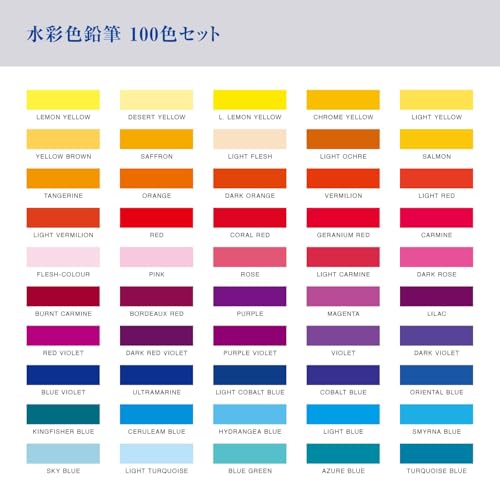 Shachihata Artline LIBERIO Watercolor Pencils, 100-Color Set with Watercolor Brush and Sharpener, KCPL-W100C/H