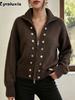 Solid Color Chunky Double Button Stand Collar Zip-Up Knit Cardigan Coat Autumn New Fashion Top