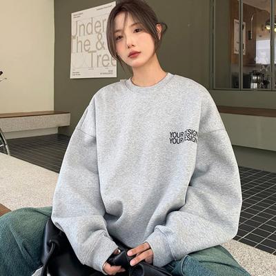 Dam Långärmad O-hals Lösa tröjor Kvinnliga Toppar Enfärgade sweatshirts