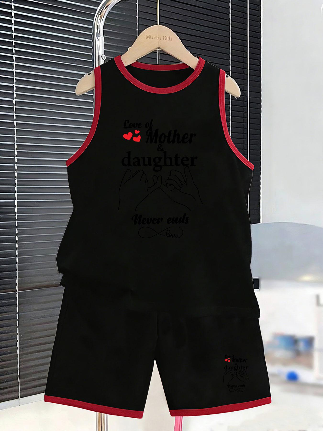 Boys’ mother-son love theme set. Warm prints, breathable fabric, loose fit for sweet family outfits. 2-3Y чёрный