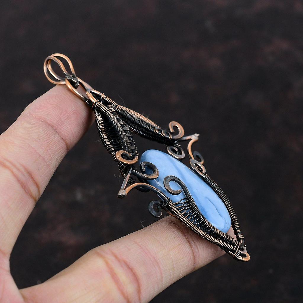 Owyhee Blue Opal Pendant Copper Wire Wrapped Pendant Natural Gemstone Jewelry Handmade Amazing Pendant Beautiful Copper Jewelry Wedding Gift