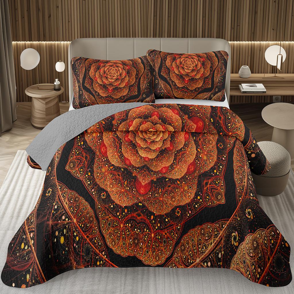Boho Floral Bedspread Queen/Twin Luxury European Damask Paisley Pattern - Classic & Gorgeous Coverlet Reversible Grey Quilt Set