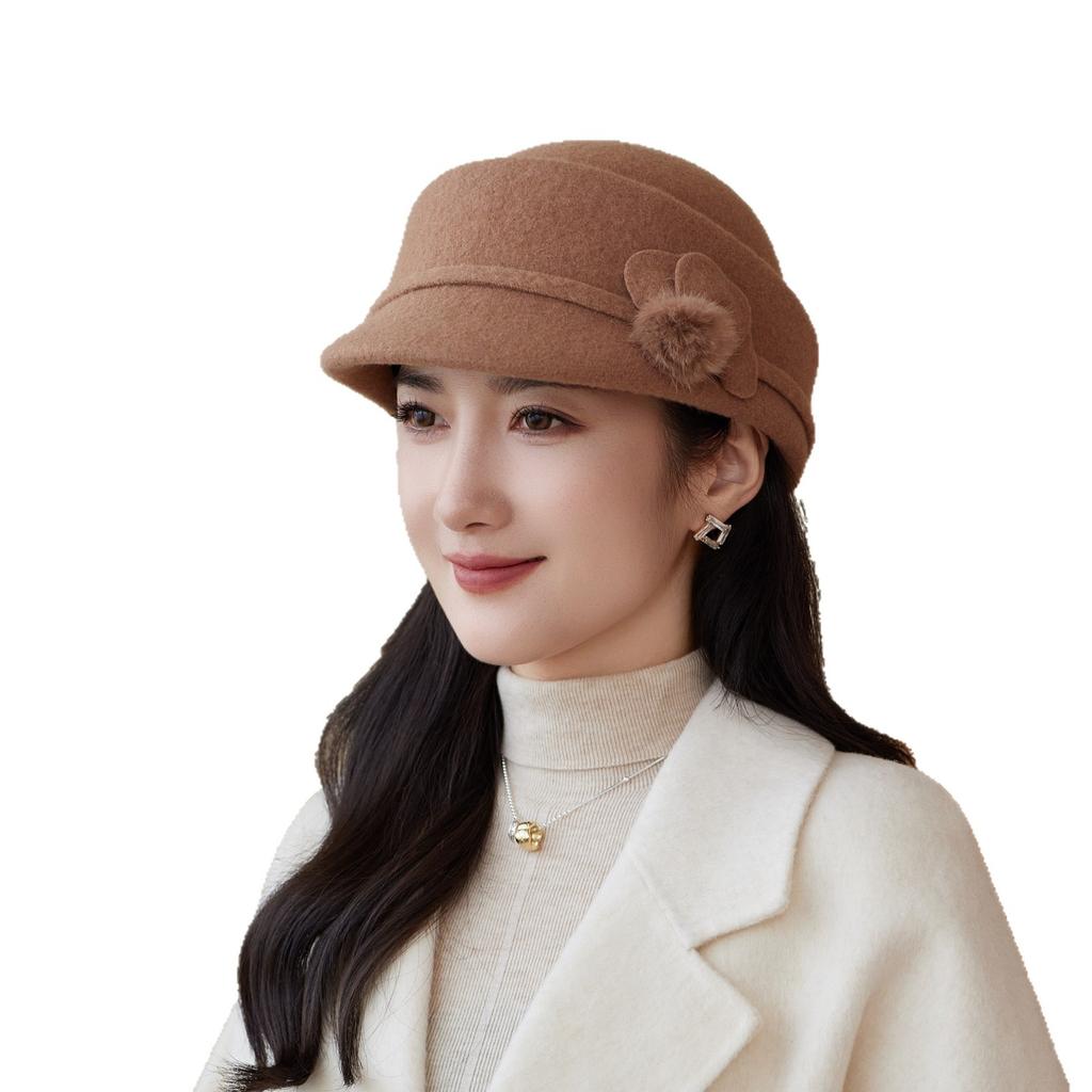 Season Brim Retro Temperament Elegant Equestrian Middle-Aged And Elderly Ladies Mother Wool Warm Cap