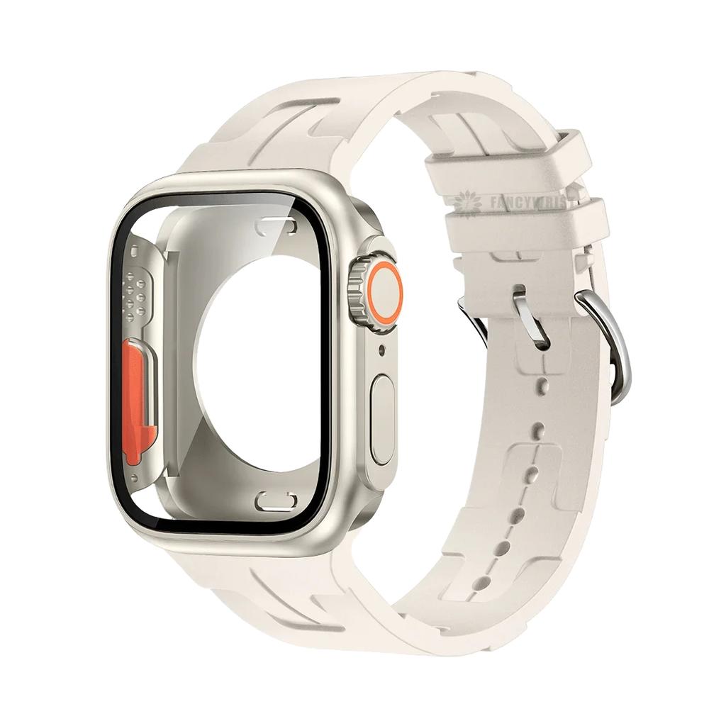 Original Silicone Band &Change To Ultra Case For Apple Watch 9 8 7 6 SE 5 4 Strap For iWatch Series 44mm 45mm 42mm 41mm Bracelet