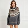 Women's Retro Fair Isle Jacquard Wool Sweater - Loose, Thick, Round Neck for Autumn/Winter