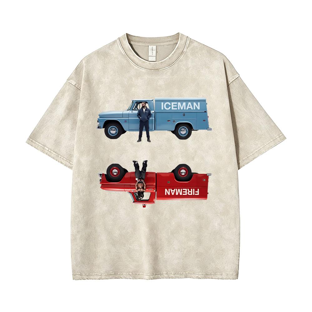 Hot Sale Rapper Drake ICEMAN Washed Vintage Tshirt Men Women Hip Hop Fashion Trend T Shirts Tops Male Summer Oversized Tshirts