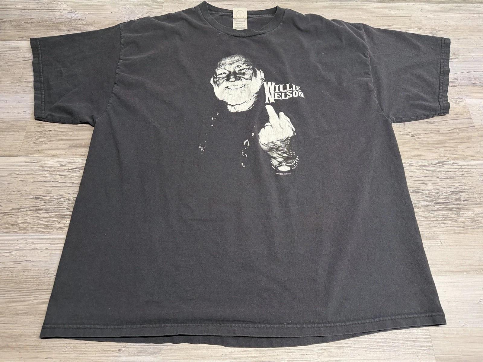 

Vintage Willie Nelson Middle Finger T-Shirt 2XL Zion Rootswear Faded Black 4XL