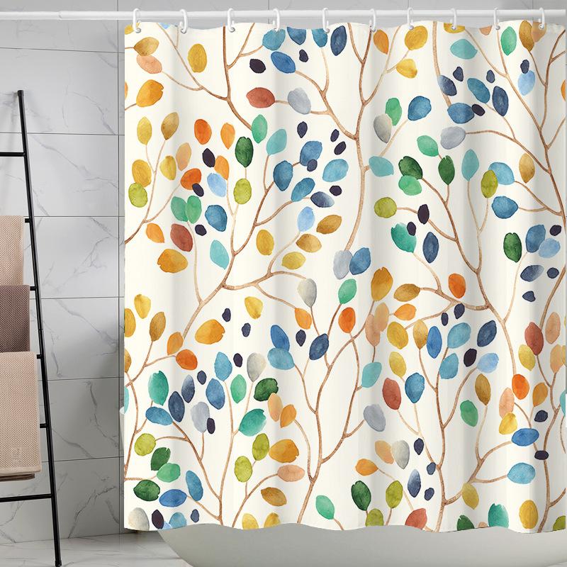 Waterproof Shower Curtain 3D Printing Tropical Jungle Plant Leaves Flowering Season Polyester Shower Curtain Free Hook