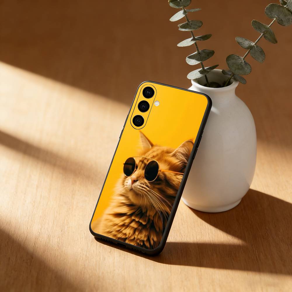 Cute Cool Sunglasses Cat  Phone Case For Samsung Galaxy A91,80,73,72 ,71,53,52,32 ,31,22,21s,20,Soft Black Case