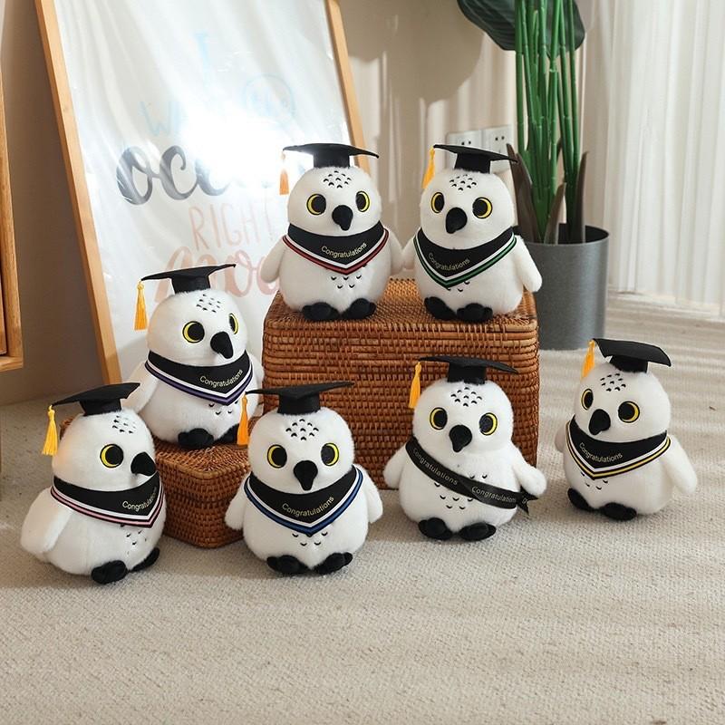 Plush Graduation Owl Toy  Doctoral Cap Embroidered Logo Academic Gift Keepsake