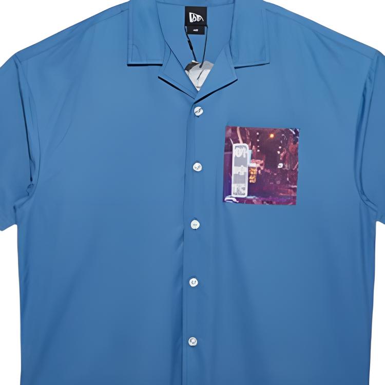 New Era SS22 Midnight Diner Print Woven Solid Short Sleeve Shirt Unisex Shirts Blue 13280297
