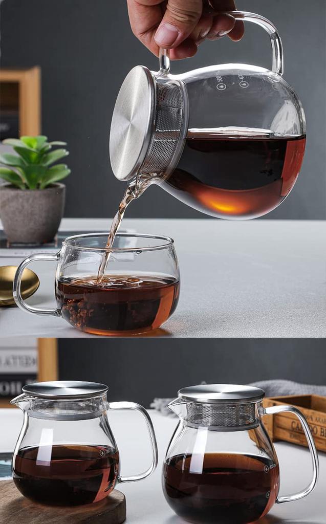 Desirable Jumping Leaf Pot, stovetop safe, with measuring scale, heat-resistant glass, microwave and dishwasher safe, coffee server (660ml teapot)