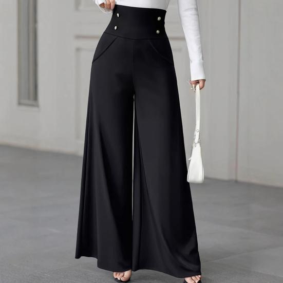 Women Casual Pants High Waist Oversized Wide Leg Office Lady Pants with Pockets Solid Color Loose Fit Business Trousers