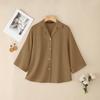 ZANZEA Women Turn Down Collar Loose 3/4 Sleeve Cotton Blouse