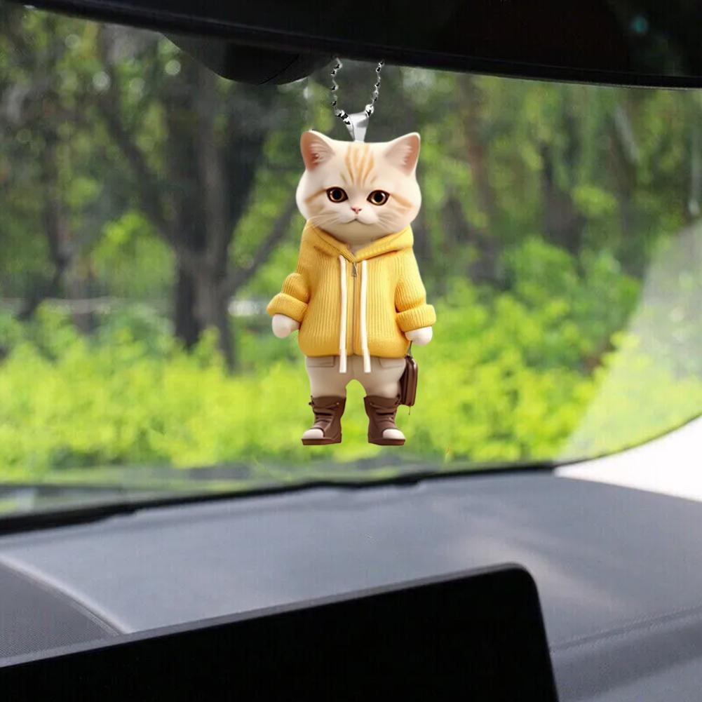 2025 New Acrylic Car Hanging Pendant Rearview Mirror Decoration Compact Cat-Shaped 2D Cute Cats Car Interior Decor