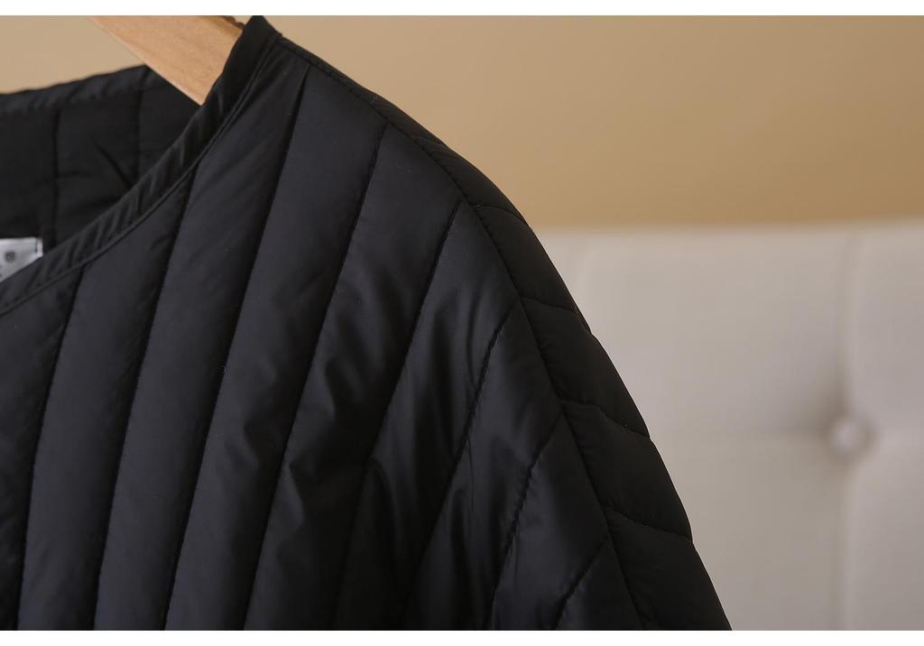 2025 Autumn/Winter Plus Size Striped Lightweight Cotton Jacket - Slimming Waist, Round Neck, Versatile Style for Women
