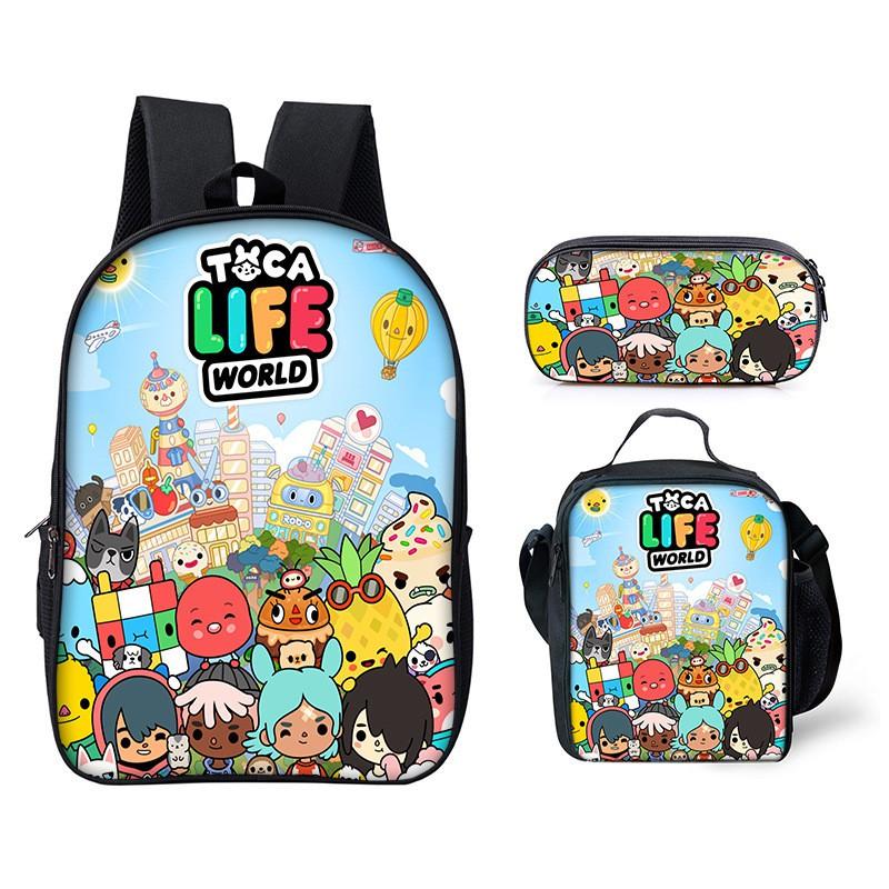 Toca Life World Cartoon-Aufdruck Kinder Schulrucksack-Set Mit Verstellbaren Luftpolster-Trägern Klassen 3-4
