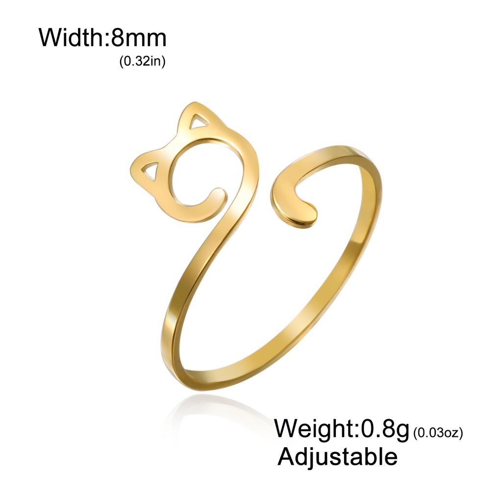 Lemegeton Minimalist Cute Cat Rings Women Girls Lovely Animal Finger Ring Adjustable Stainless Steel Jewelry Gift