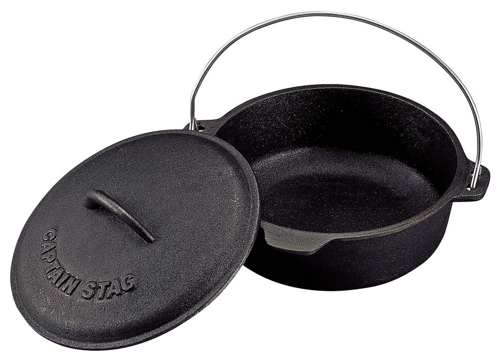 CAPTAIN STAG Camping Barbecue Dutch Oven Cast Iron 20cm No Seasoning Required UG-3045