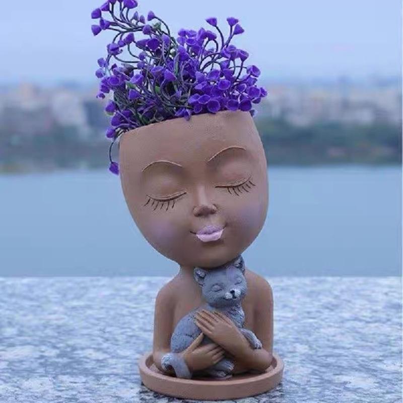 Boy and Puppy Succulent Pot Mold for DIY Concrete Flower Pots Resin Mold Pen Holder Resin Mold Desktop Decoration Home