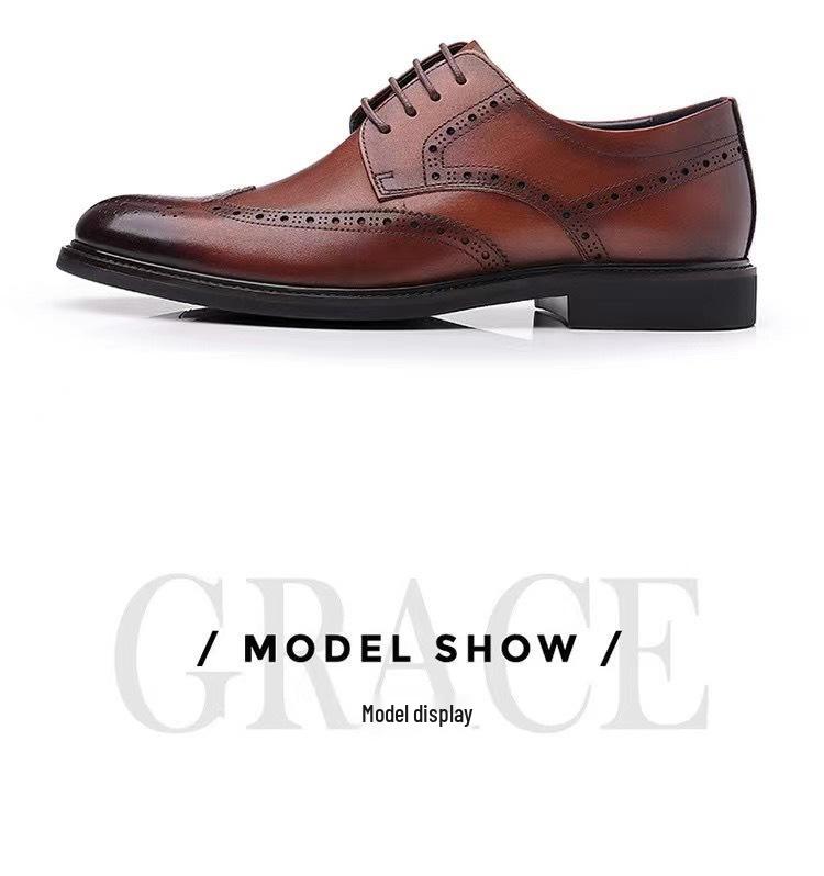 Men's British Style Height-Increasing Brogue Leather Shoes for Summer - Breathable, Formal, and Casual. Perfect for Groom or Wedding.