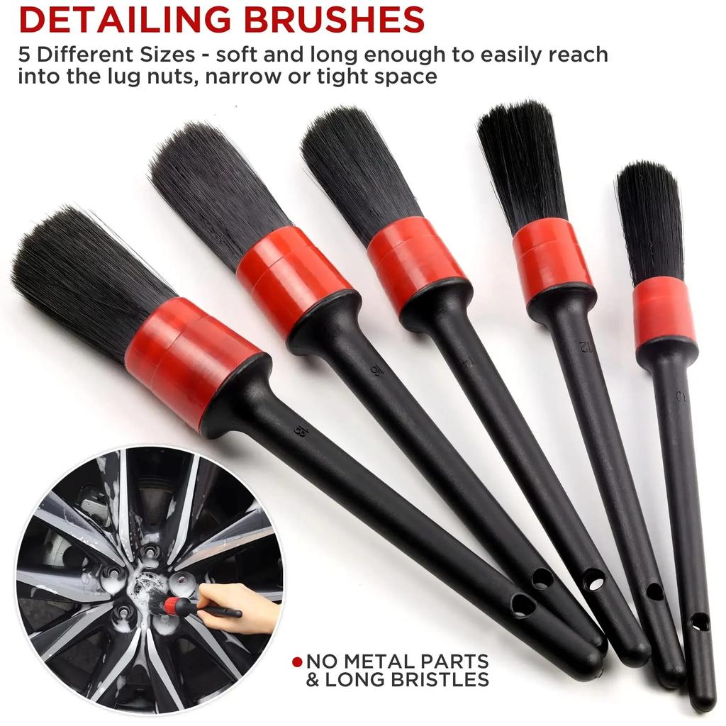 UNTIOR Wheel Tire Brush Set Long Soft Bristle Detail Brushes Microfiber Cleaning Cloth for Cleaning Wheel Car Detailing Kit