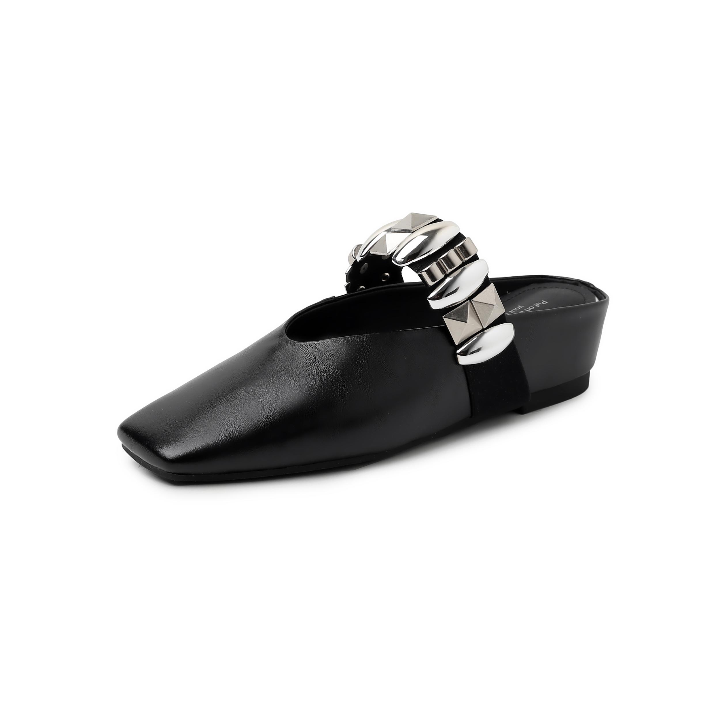 

Версия из овчины~ 5 см нишевые полушлепанцы с квадратным носком, V-образным вырезом и металлической надписью на танкетке, для улицы, с закрытым носком, крутые шлепанцы 39 чёрный