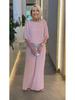 2024 European and American Sequin Color Block Wide-Leg Batwing Sleeve Pants Set for Women