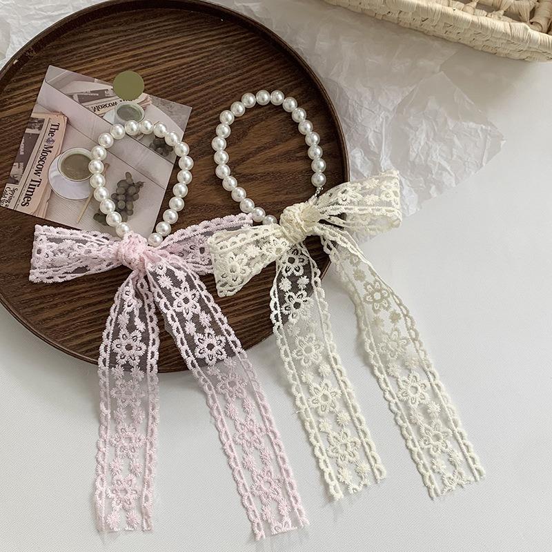 New Lace Pearl Tie Bag Collarbone Chain Necklace Fashion Scarf Premium Hair Band Hair Accessories Silk Scarf Ribbon