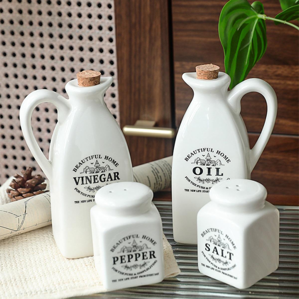 

Cross Border Ceramic Printed Letter Spice Bottle Japanese Kitchen Oil Can Creative Storage Pepper Jar