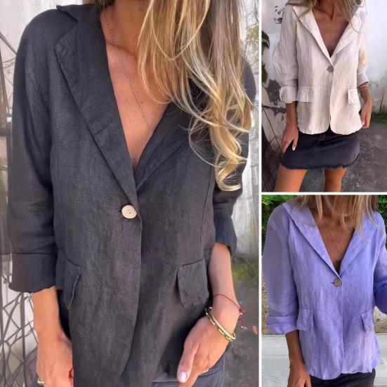Coat Lapel Long Sleeve Flap Pockets Suit Jacket Solid Color One Button Loose Work