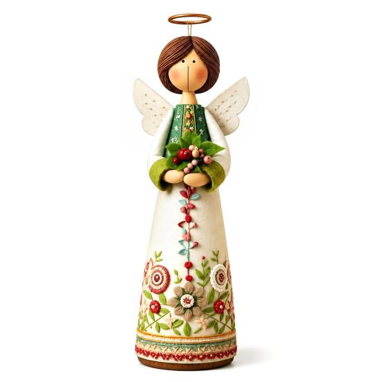 Hand-carved Decoration Vintage Floral Figurine Ornament, Hand Carved Flower Angel Statue, Decorative Figure with Wings Home Table for Living