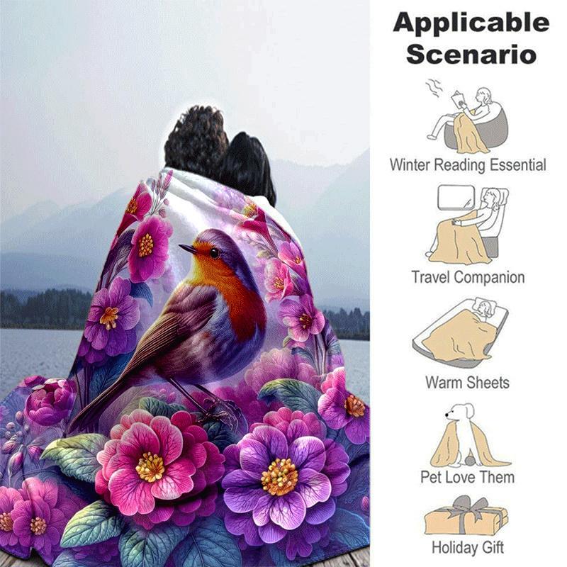 1pc Bird Printing Lightweight Flannel Blanket, Comfortable and Warm Blanket, for Camping Sofa Bed and Couch Office, Suitable for Gift Blanket