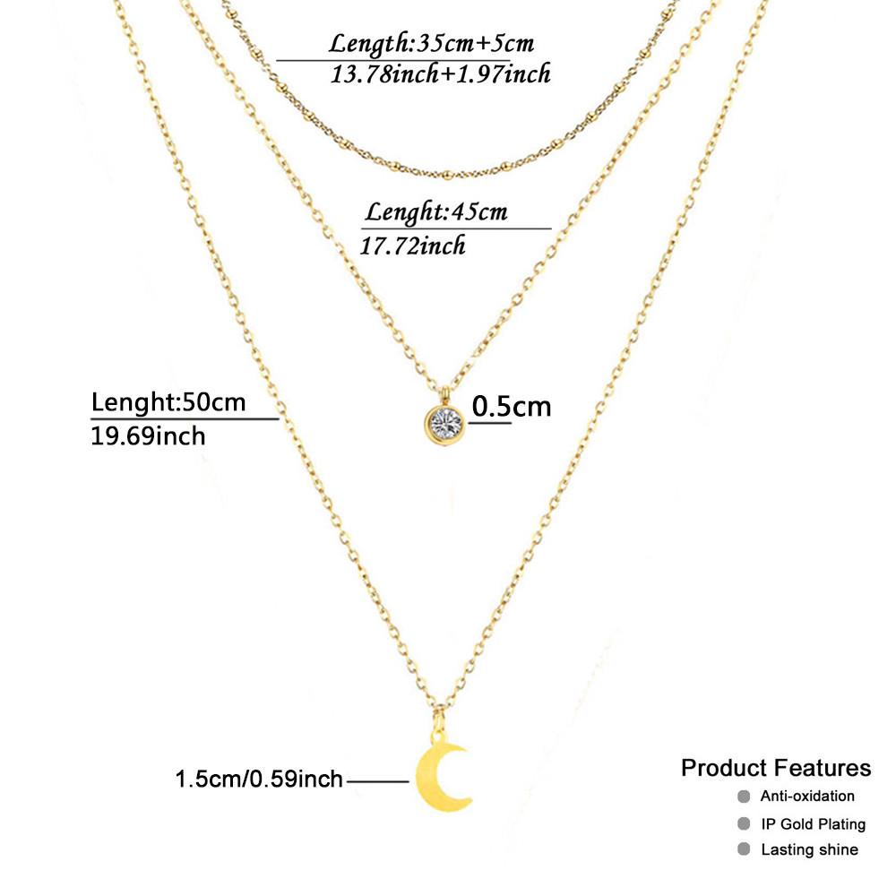 Minimalist Stainless Steel Christmas Necklace Set with Crystal Moon Pendant