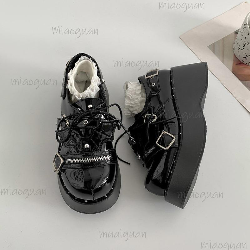 Fashion Gothic Chunky Platform Wedges Pumps Women Black Punk Mary Jane Lolita Shoes New Thick Bottom Lace Up Shoes for Women Size 35 39