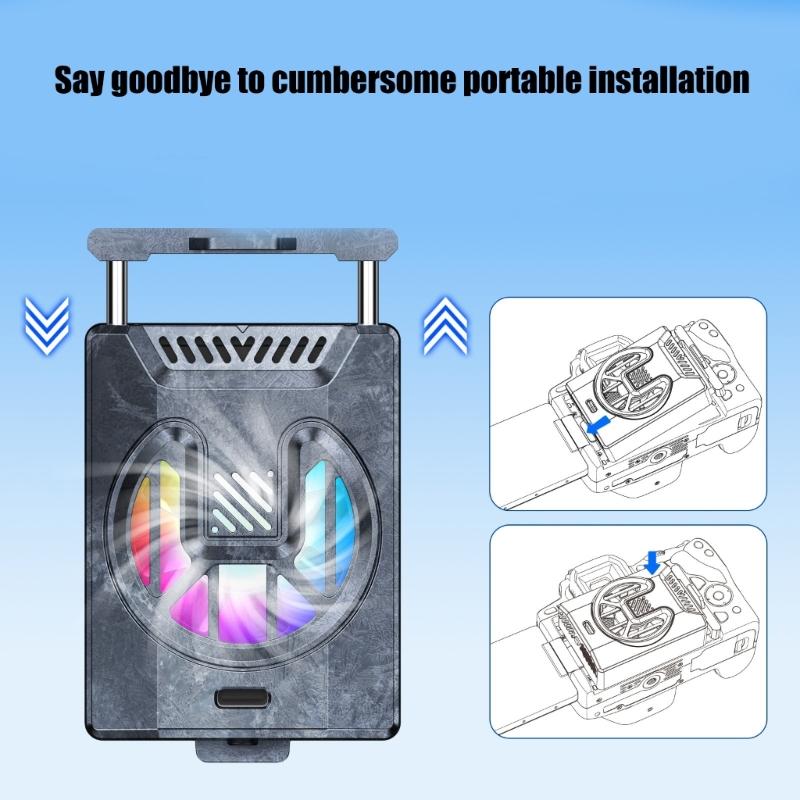 Camera Cooling Fan Spring Telescopic Mounting Adjustable Intelligent Cooling Fan with USB C Charging Port LED Light