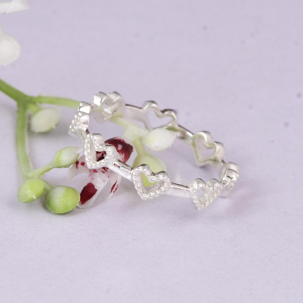 Minimalist Heart Band Ring, 925 Sterling Silver Stackable Love Ring, Cute Heart Design Romantic Jewelry Gift for Women