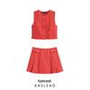 2025 Spring Women's European-American Style Sleeveless Knit Vest & Pleated Skirt Set