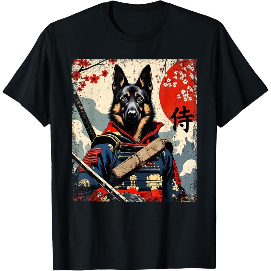 Japanese Samurai German Shepherd Kawaii Ukiyo-e Ninja Dog T-Shirt XXXXXL чёрный