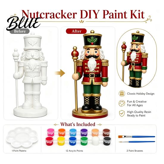 DIY Painting Santa Figurines Coloring Christmas Figurine Kit Paints & Brushes Included Snowman Reindeer Handmade Decorations Nutcracker Xmas
