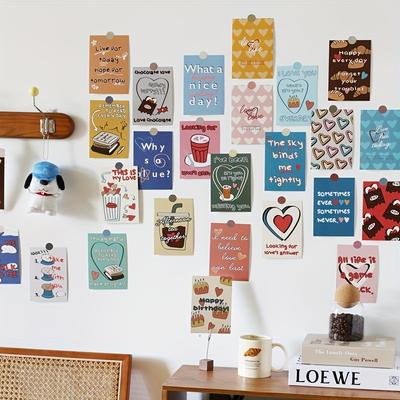 30Pcs Make Life Full of Love Fruit Decoration Card Wall Sticker, Dormitory Office Bedroom Postcard Wall Sticker Decoration