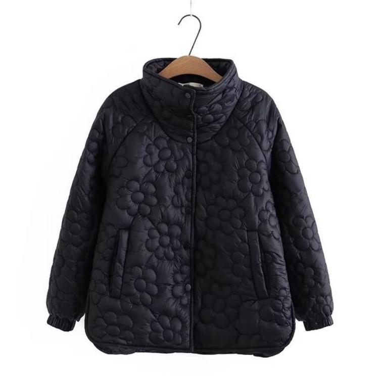 Floral Quilting Cotton Buttons Jacket Collar Placket Stand Up Size Winter Women